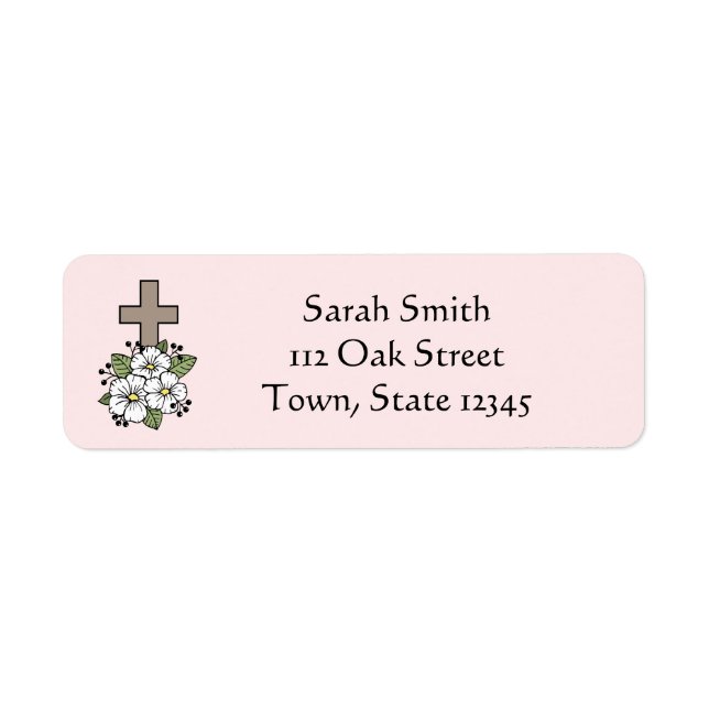 Cross and Flowers Personalized Return Address (Front)