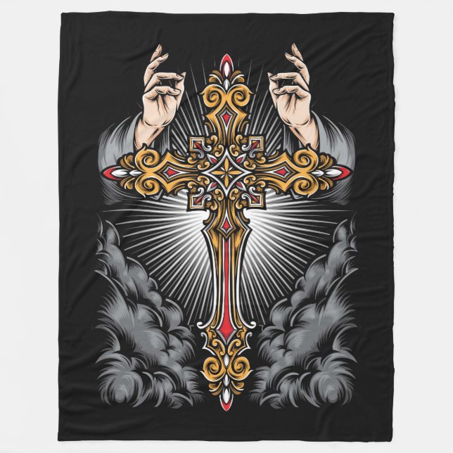 Cross and Hands Fleece Blanket (Front)