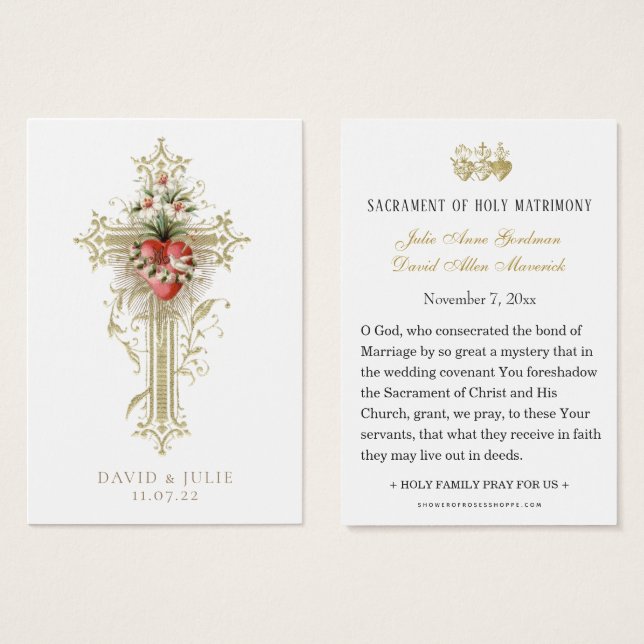 Cross and Heart Catholic Wedding Prayer Card (Front & Back)