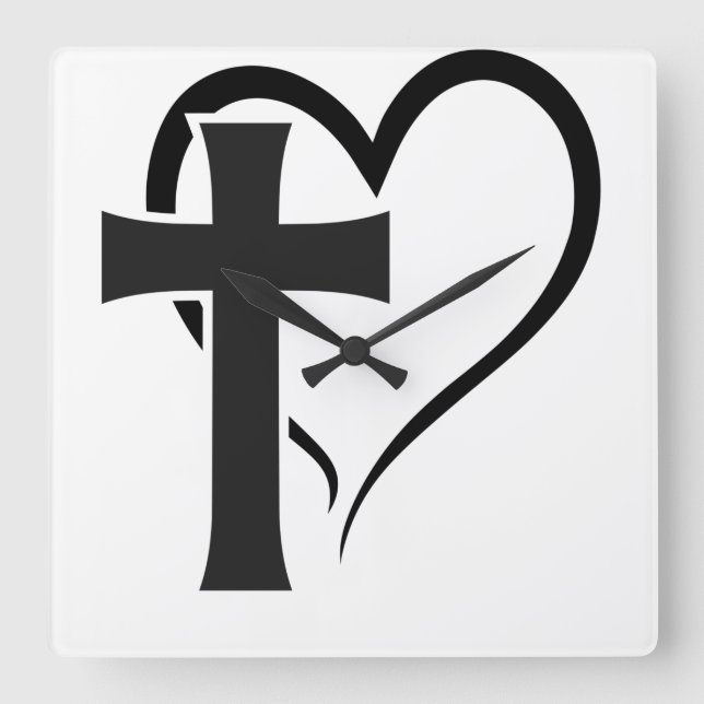 Cross And Heart Christian Square Wall Clock (Front)