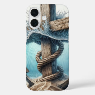 Cross and Nautical Anchor In Water iPhone 16 Case