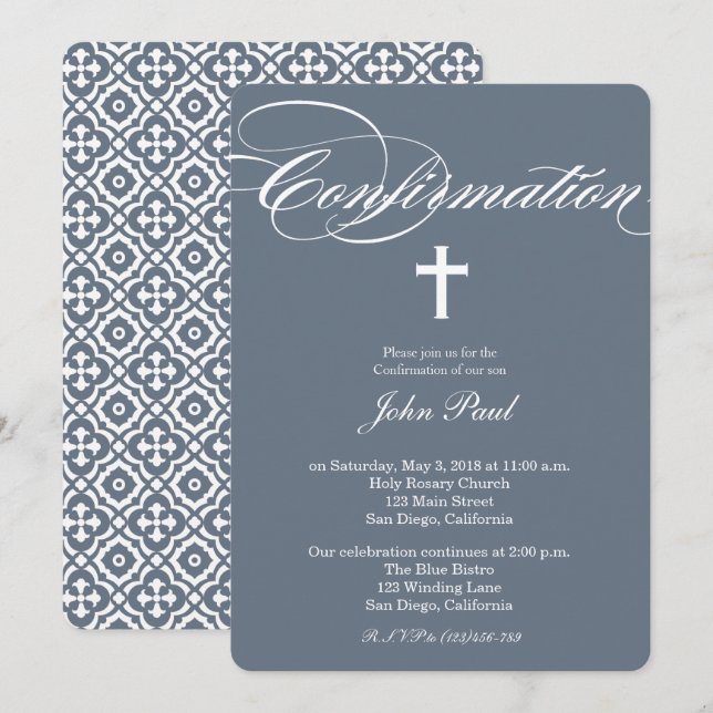 Cross and Quatrefoil Confirmation Invitation (Front/Back)