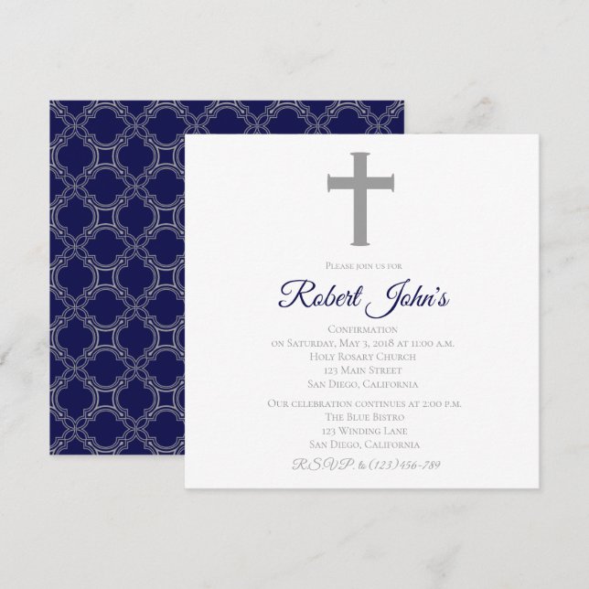 Cross and Quatrefoil Confirmation Invitation (Front/Back)