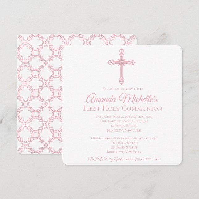 Cross and Quatrefoil First Communion Invitation (Front/Back)
