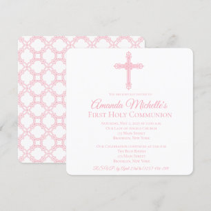 Cross and Quatrefoil First Communion Invitation