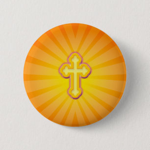 CROSS AND SUN RAYS 2 INCH ROUND BUTTON