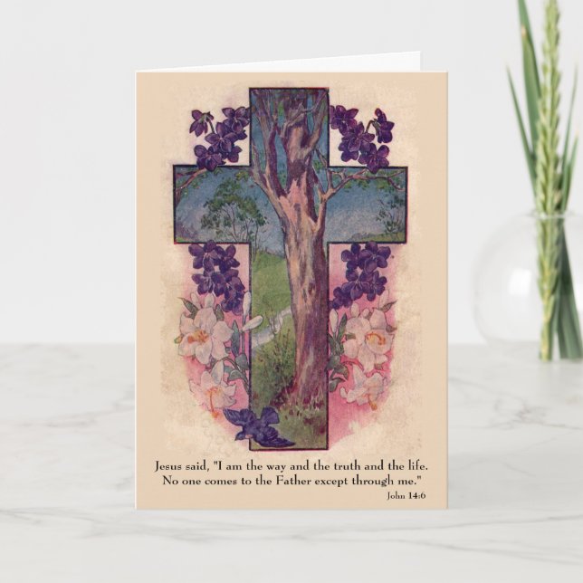 Cross and Tree John:14:6 Christian Greeting Card (Front)