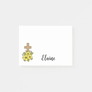 Cross and Yellow Flowers Personalized Post-it Notes