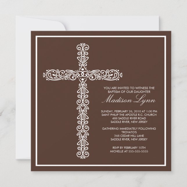 Cross Baptism Christening Baby Baptism Inviation Invitation (Front)