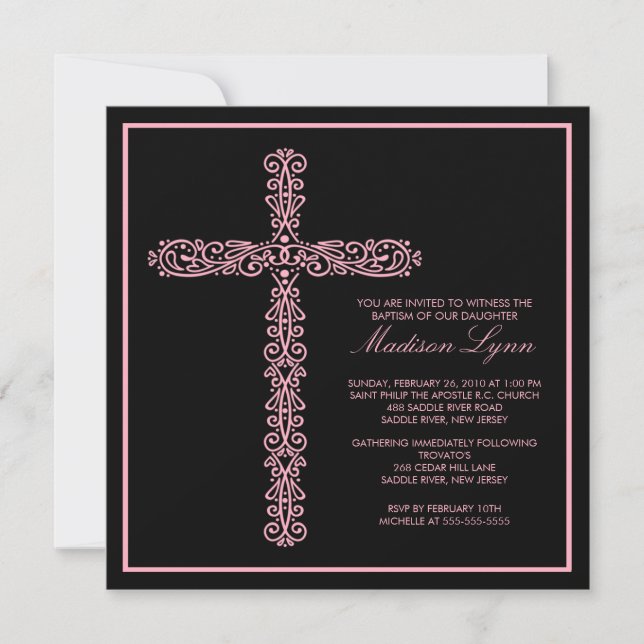 Cross Baptism Christening Girl Baptism Inviation Invitation (Front)