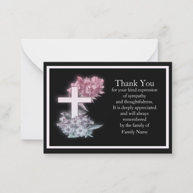 Cross Between Flowers After Funeral Thank You Card (Front)
