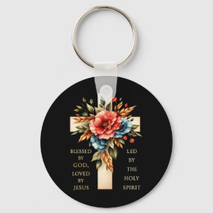 Cross Blessed Blessed By God Loved By Jesus Funny Keychain