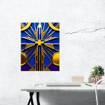 Cross Blue Gold Stained Glass Illustration Poster<br><div class="desc">A modern art piece that combines design elements of stained glass in an art deco style.   Beautiful and unique,  it combines traditional design techniques with contemporary design elements.  This type of design would be perfect for adding a decorative touch to a room.</div>
