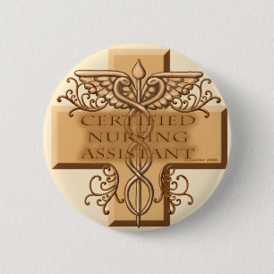 Cross Caduceus CNA Nurse 2 Inch Round Button