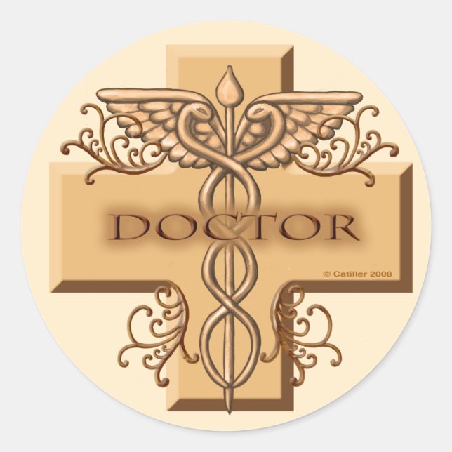 Cross caduceus doctor  classic round sticker (Front)