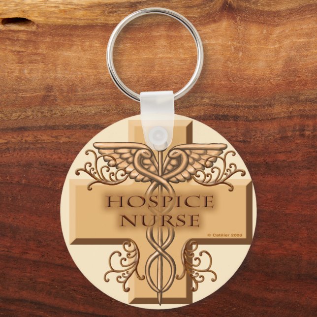 Cross Caduceus Hospice Nurse Keychain (Front)
