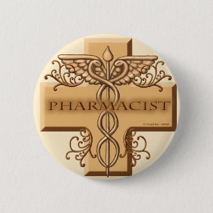 Cross Caduceus pharmacist  2 Inch Round Button