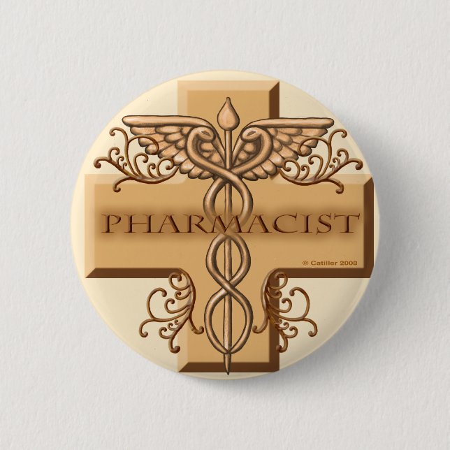 Cross Caduceus pharmacist  2 Inch Round Button (Front)