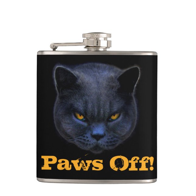 Cross Cat says Paws Off! Hip Flask (Front)