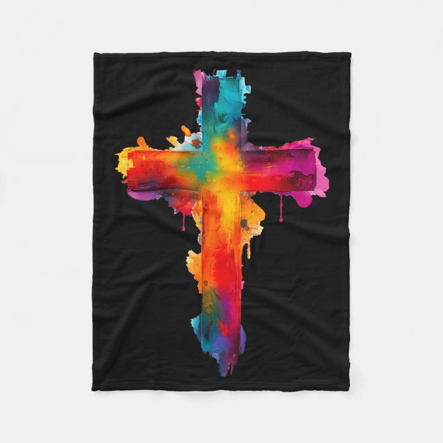 Cross Christian Religious Believe Blessed Faith Gr Fleece Blanket (Front)