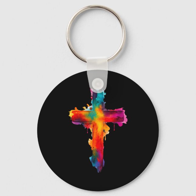 Cross Christian Religious Believe Blessed Faith Gr Keychain (Front)