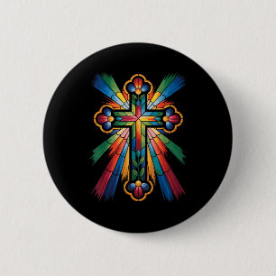 Cross Colorful Christian Religous  2 Inch Round Button