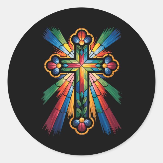 Cross Colorful Christian Religous  Classic Round Sticker (Front)