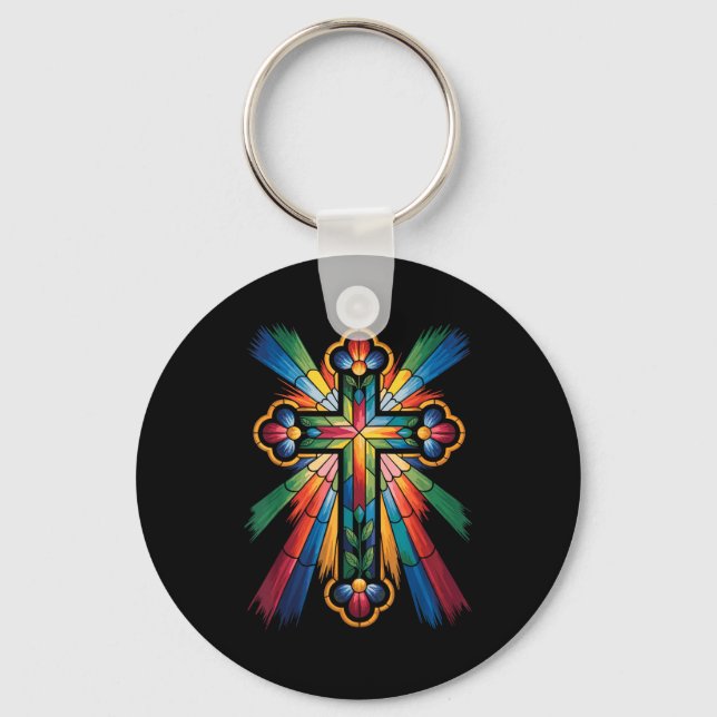 Cross Colorful Christian Religous  Keychain (Front)