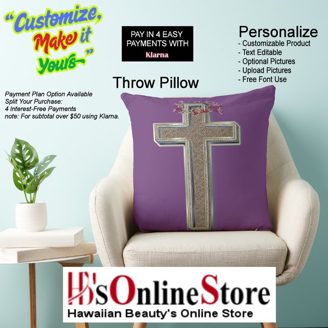 Cross Cotton Square Large Pillow Purple Background (Cross Cotton Square Large Pillow Purple Background.)