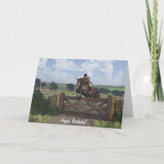 Cross Country - Jumping Horse Birthday Card (Front)