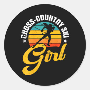 Cross Country Ski Girl Retro Winter Sports Skier B Classic Round Sticker