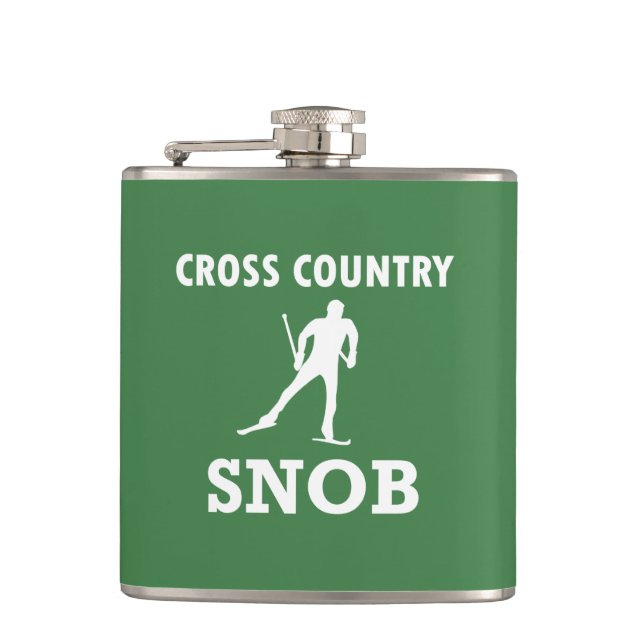 Cross Country Ski Snob (White Logo) Hip Flask (Front)