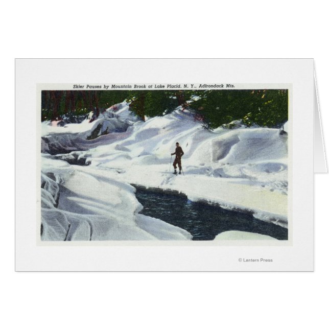 Cross-Country Skier Pauses by Mountain Brook (Front Horizontal)