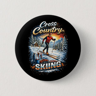 Cross Country Skiing 2 Inch Round Button