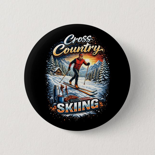 Cross Country Skiing 2 Inch Round Button (Front)