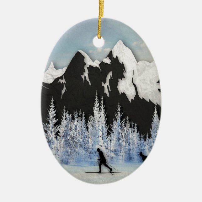 Cross Country Skiing Ceramic Ornament (Front)