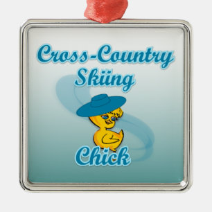 Cross-Country Skiing Chick #3 Metal Ornament