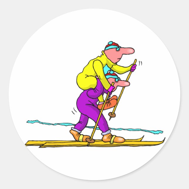 Cross country skiing classic round sticker (Front)