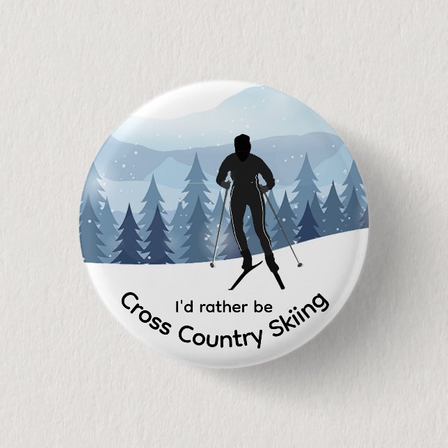 Cross Country Skiing Design 1 Inch Round Button (Front)