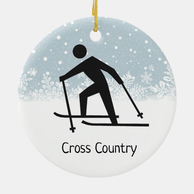 Cross Country Skiing Design Ceramic Ornament (Back)