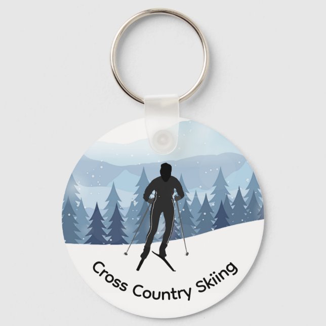 Cross Country Skiing Design Keychain (Front)