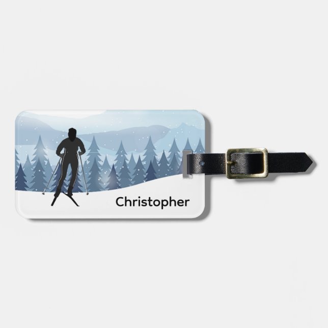 Cross Country Skiing Design Luggage Tag (Front Horizontal)