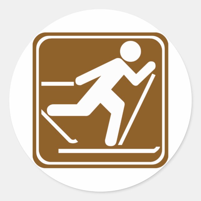 Cross Country Skiing Highway Sign Classic Round Sticker (Front)