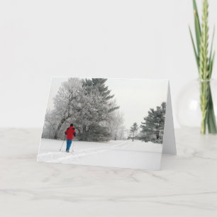 Cross Country Skiing on a Frosty Day Holiday Card