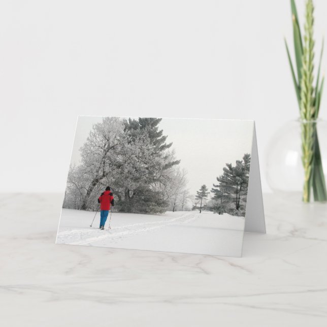 Cross Country Skiing on a Frosty Day Holiday Card (Front)