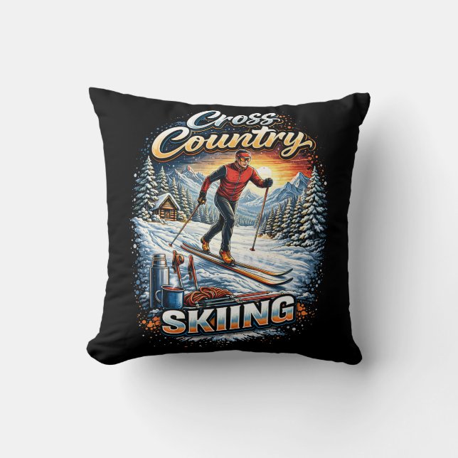 Cross Country Skiing Throw Pillow (Front)