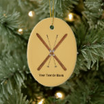 Cross-Country Skis And Poles Ceramic Ornament<br><div class="desc">Crossed wooden cross-country skis and ski poles on a buckskin background. You may choose another background colour.  Add your own text.</div>