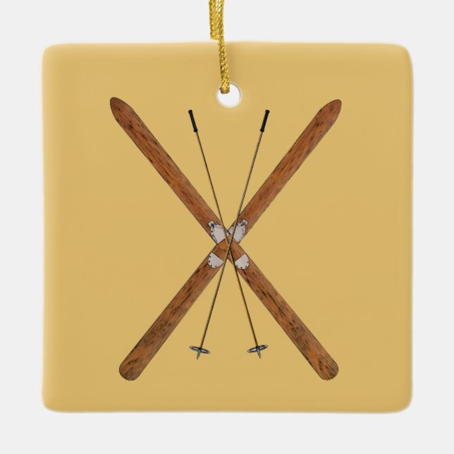 Cross-Country Skis And Poles Ceramic Ornament (Front)