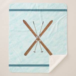 Cross-Country Skis And Poles On Snow Sherpa Blanket