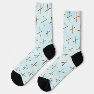 Cross-Country Skis And Poles On Snow Socks